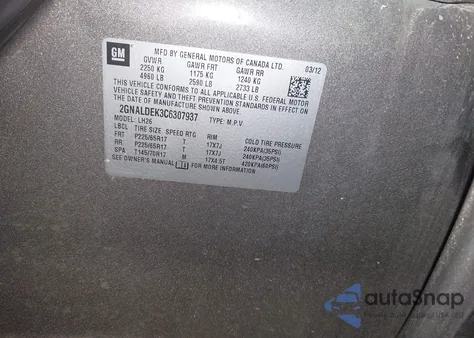 2012 Chevrolet Equinox 1Lt из США, поврежденный, VIN 2GNALDEK3C6307937